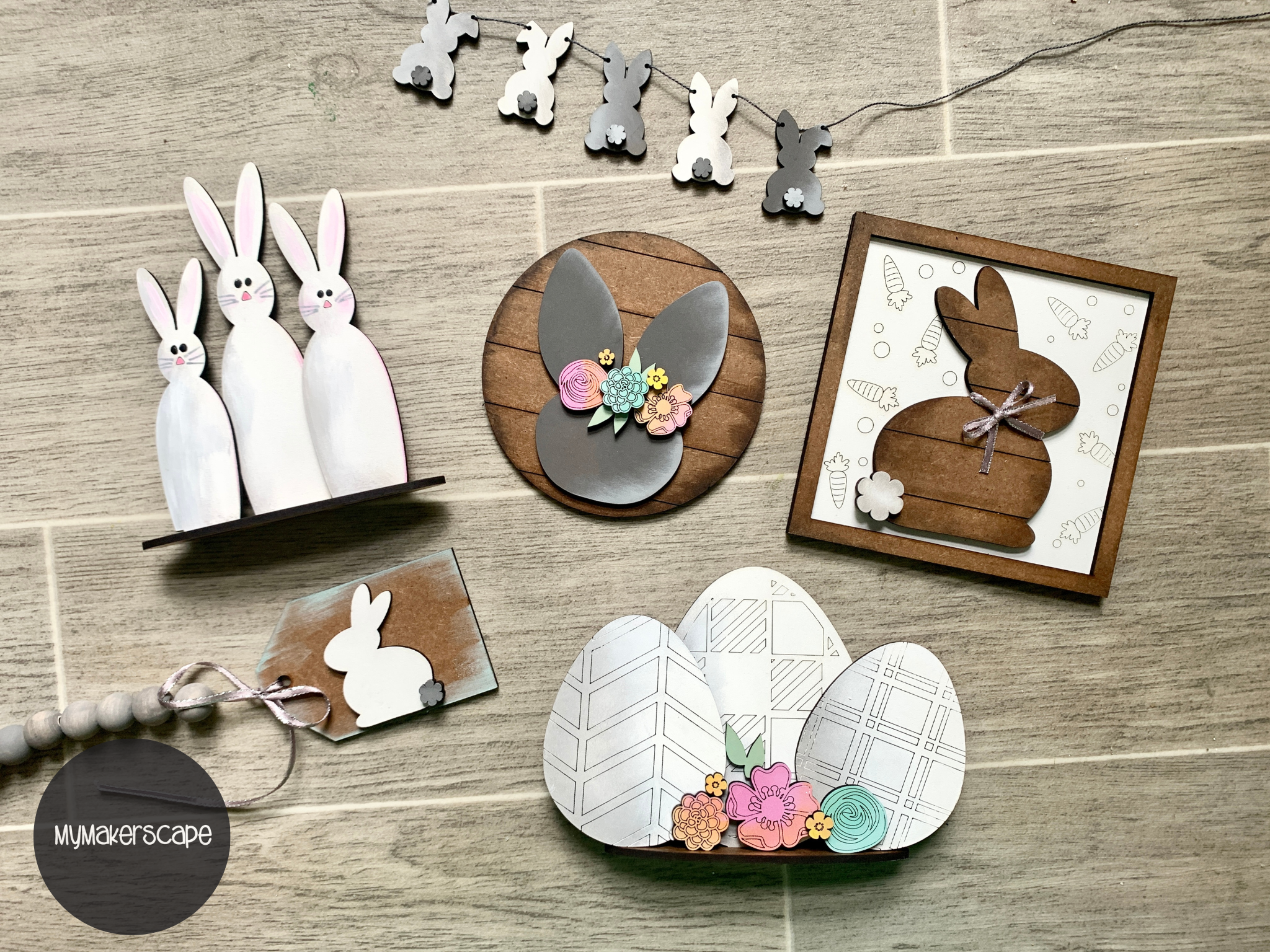 Spring bunny tiered tray