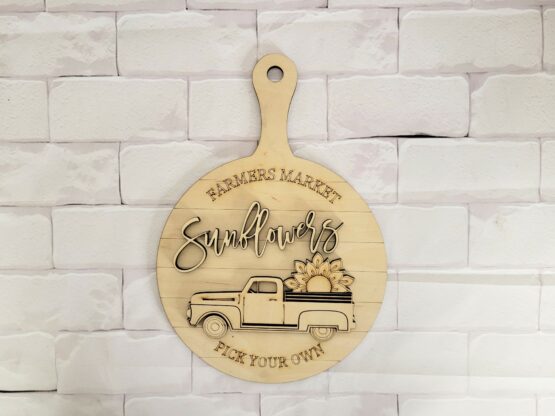 Sunflower & truck Decorative Cutting Board, Shiplap, UNFINISHED