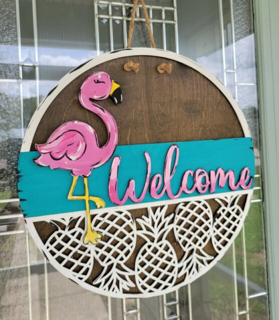 Welcome Flamingo Door Hanger