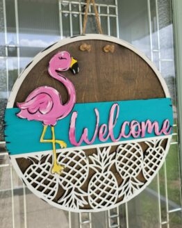 Welcome Flamingo Door Hanger